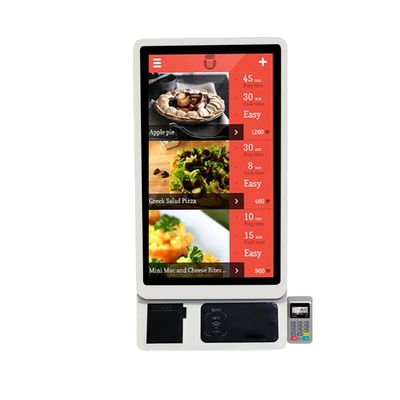 Chiosco self-service schermo touch da 32 pollici montato a parete con stampante a 80 mm scanner di codici a barre QR