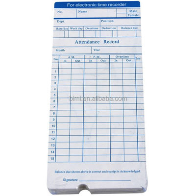 100pcs/pacco Carte di tempo/carte di carta perforata per Bimi time recorder C100 Item OEM